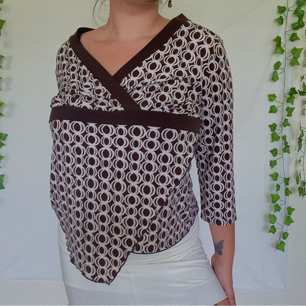 AB STUDIO beautiful vintage 90s brown patterned y2k style blouse!!